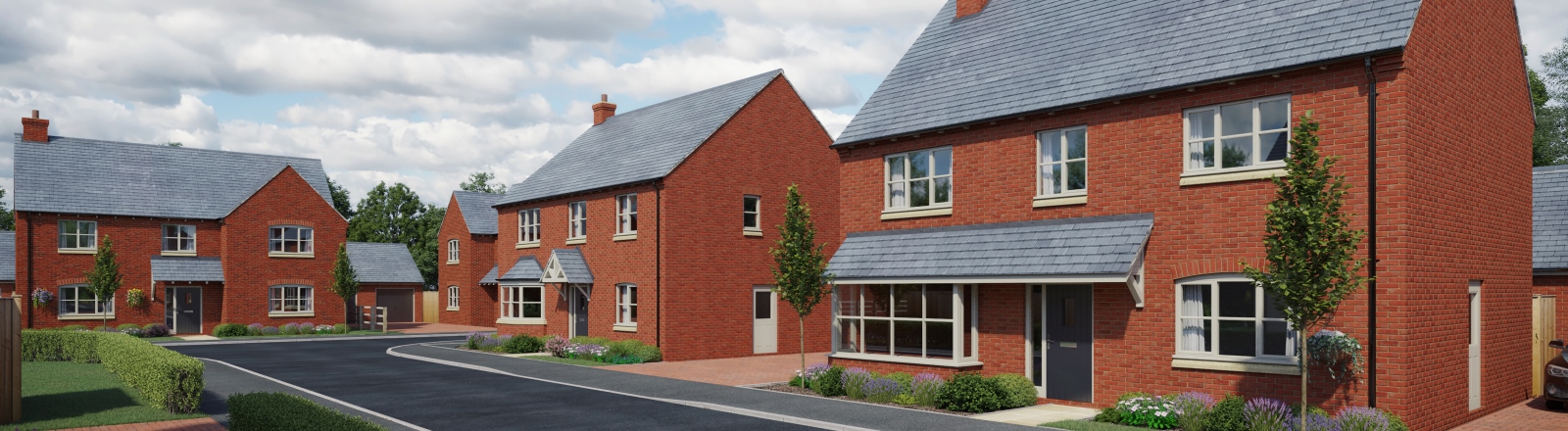 A street view of the new homes for sale at The Stables in North Kilworth | The Stables | Bowbridge Homes
