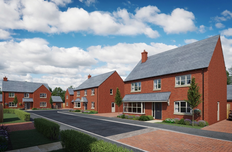 Street scene of the new homes for sale at The Stables in North Kilworth, Leicestershire (near Market Harborough)
